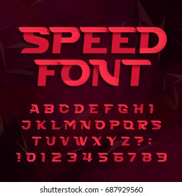 Futuristic alphabet vector font. Speed effect type letters and numbers on a abstract background. Vector typeface for your design.