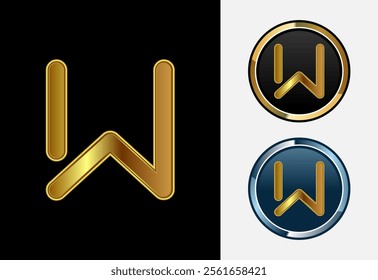 Futuristic alphabet W in gold color style. Graphic alphabet symbol for corporate business identity