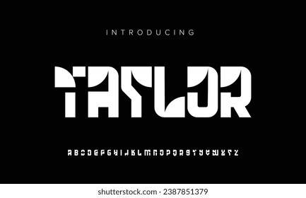 Futuristic ancient modern techno sci fi display font, abstract geometric stencil expanded alphabet, clean monospaced letter set rave typeface