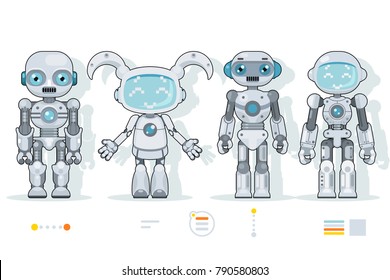 Futuristic android robot characters intelligence artificial information interface flat design icons set vector illustration
