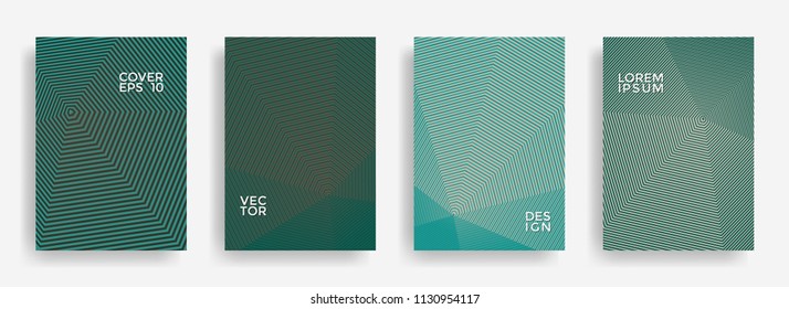 Futuristic annual report design vector collection. Halftone stripes texture cover page layout templates set. Report covers geometric design, business booklet pages corporate banners.