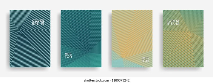 Futuristic annual report design vector collection. Halftone stripes edged texture cover page layout templates set. Report covers geometric design, business brochure pages corporate banners.