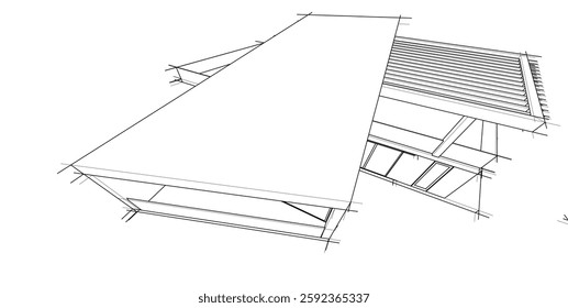 Futuristic Architectural Wireframe. Abstract Modern Building Design in Digital Sketch Style