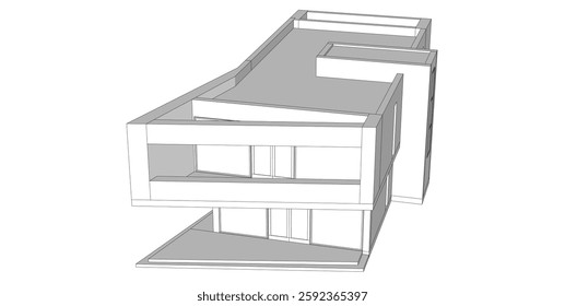 Futuristic Architectural Wireframe. Abstract Modern Building Design in Digital Sketch Style