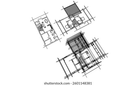 Futuristic Architectural Wireframe. Abstract Modern Building 3d Design