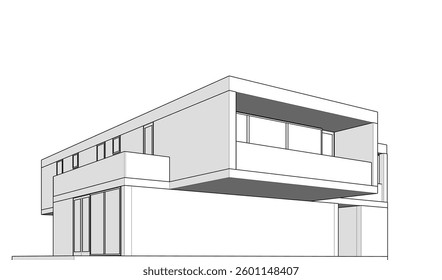 Futuristic Architectural Wireframe. Abstract Modern Building 3d Design