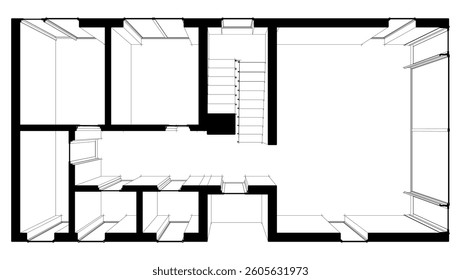 Futuristic Architectural Wireframe. Abstract Modern Building Design in Digital Sketch Style