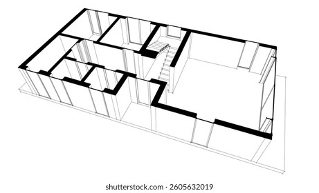 Futuristic Architectural Wireframe. Abstract Modern Building Design in Digital Sketch Style