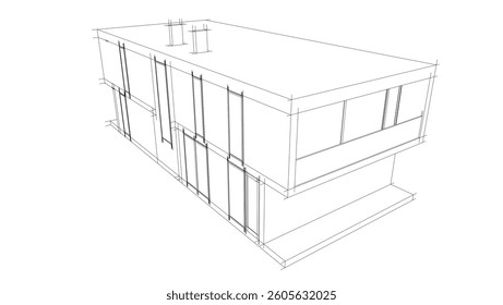 Futuristic Architectural Wireframe. Abstract Modern Building Design in Digital Sketch Style