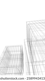 Futuristic Architectural Wireframe – Abstract Skyscraper Cityscape with Geometric Perspective