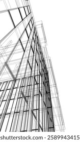 Futuristic Architectural Wireframe – Abstract Skyscraper Cityscape with Geometric Perspective