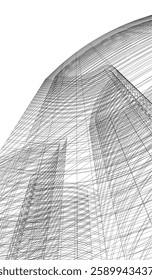 Futuristic Architectural Wireframe – Abstract Skyscraper Cityscape with Geometric Perspective