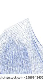 Futuristic Architectural Wireframe – Abstract Skyscraper Cityscape with Geometric Perspective