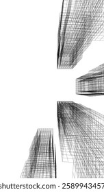 Futuristic Architectural Wireframe – Abstract Skyscraper Cityscape with Geometric Perspective
