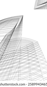Futuristic Architectural Wireframe – Abstract Skyscraper Cityscape with Geometric Perspective