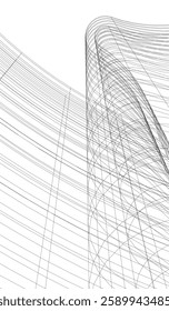 Futuristic Architectural Wireframe – Abstract Skyscraper Cityscape with Geometric Perspective