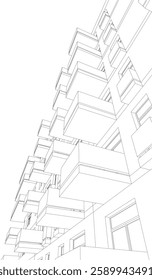 Futuristic Architectural Wireframe – Abstract Skyscraper Cityscape with Geometric Perspective