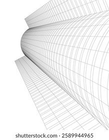 Futuristic Architectural Wireframe – Abstract Skyscraper Cityscape with Geometric Perspective	