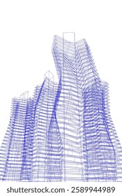 Futuristic Architectural Wireframe – Abstract Skyscraper Cityscape with Geometric Perspective	