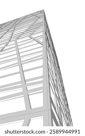 Futuristic Architectural Wireframe – Abstract Skyscraper Cityscape with Geometric Perspective	