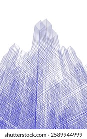 Futuristic Architectural Wireframe – Abstract Skyscraper Cityscape with Geometric Perspective	
