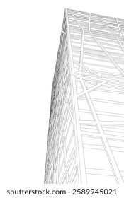 Futuristic Architectural Wireframe – Abstract Skyscraper Cityscape with Geometric Perspective	
