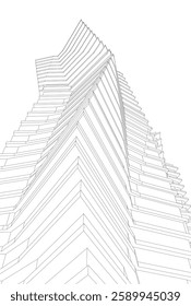 Futuristic Architectural Wireframe – Abstract Skyscraper Cityscape with Geometric Perspective	