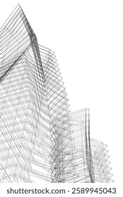 Futuristic Architectural Wireframe – Abstract Skyscraper Cityscape with Geometric Perspective	