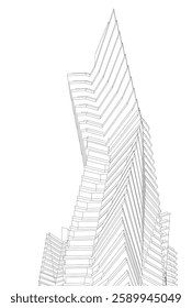 Futuristic Architectural Wireframe – Abstract Skyscraper Cityscape with Geometric Perspective	
