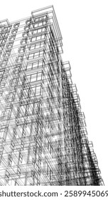 Futuristic Architectural Wireframe – Abstract Skyscraper Cityscape with Geometric Perspective	