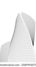 Futuristic Architectural Wireframe – Abstract Skyscraper Cityscape with Geometric Perspective	