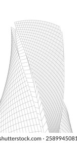 Futuristic Architectural Wireframe – Abstract Skyscraper Cityscape with Geometric Perspective	
