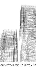 Futuristic Architectural Wireframe – Abstract Skyscraper Cityscape with Geometric Perspective	