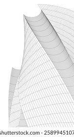 Futuristic Architectural Wireframe – Abstract Skyscraper Cityscape with Geometric Perspective	