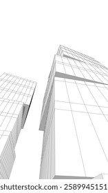 Futuristic Architectural Wireframe – Abstract Skyscraper Cityscape with Geometric Perspective	