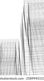 Futuristic Architectural Wireframe – Abstract Skyscraper Cityscape with Geometric Perspective	