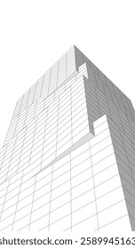 Futuristic Architectural Wireframe – Abstract Skyscraper Cityscape with Geometric Perspective	