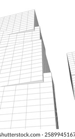 Futuristic Architectural Wireframe – Abstract Skyscraper Cityscape with Geometric Perspective	