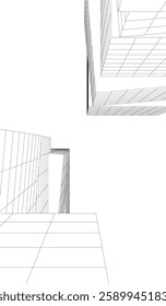 Futuristic Architectural Wireframe – Abstract Skyscraper Cityscape with Geometric Perspective	