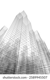 Futuristic Architectural Wireframe – Abstract Skyscraper Cityscape with Geometric Perspective