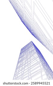 Futuristic Architectural Wireframe – Abstract Skyscraper Cityscape with Geometric Perspective
