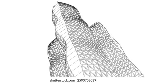 Futuristic Architectural Wireframe – Abstract Skyscraper Cityscape with Geometric Perspective