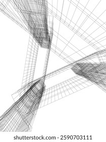 Futuristic Architectural Wireframe – Abstract Skyscraper Cityscape with Geometric Perspective