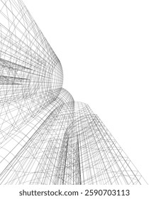 Futuristic Architectural Wireframe – Abstract Skyscraper Cityscape with Geometric Perspective