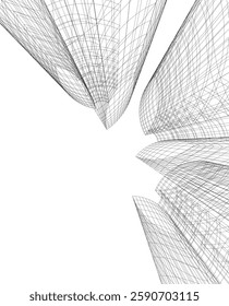 Futuristic Architectural Wireframe – Abstract Skyscraper Cityscape with Geometric Perspective