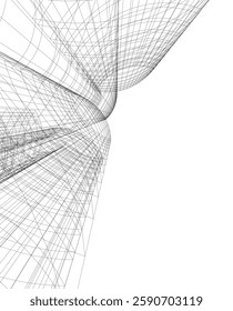 Futuristic Architectural Wireframe – Abstract Skyscraper Cityscape with Geometric Perspective