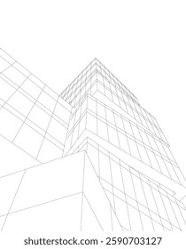 Futuristic Architectural Wireframe – Abstract Skyscraper Cityscape with Geometric Perspective