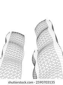 Futuristic Architectural Wireframe – Abstract Skyscraper Cityscape with Geometric Perspective