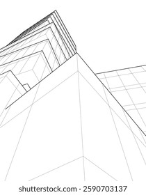 Futuristic Architectural Wireframe – Abstract Skyscraper Cityscape with Geometric Perspective