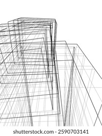 Futuristic Architectural Wireframe – Abstract Skyscraper Cityscape with Geometric Perspective
